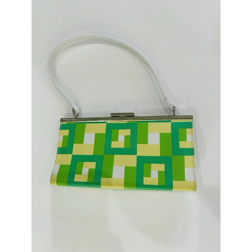 Vintage Claires Icing‎ Y2K Mini Shoulder Bag Purse Kiss Lock Green Geo 00s Bratz